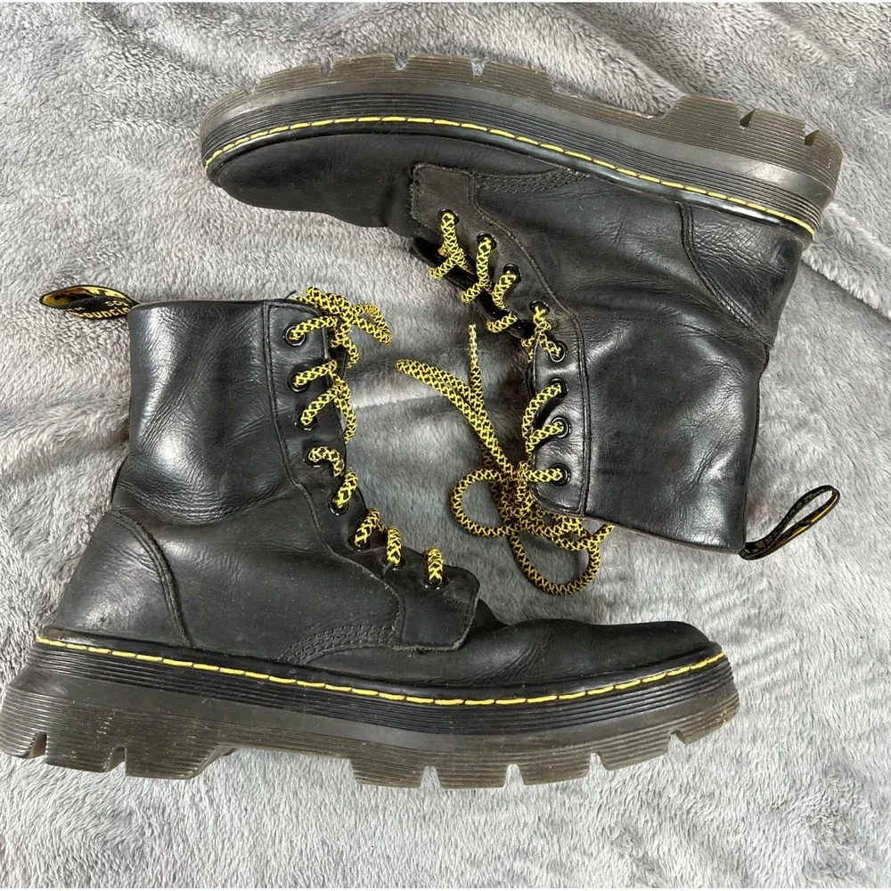 Dr Martens Combs Leather Boots Mens 9 Womens 8 Black Lug Sole